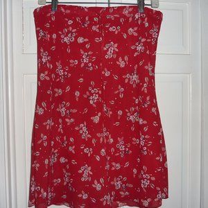 Lined floral Skirt, Drawstring Waist, Brick Red Floral Print, Polyester like new